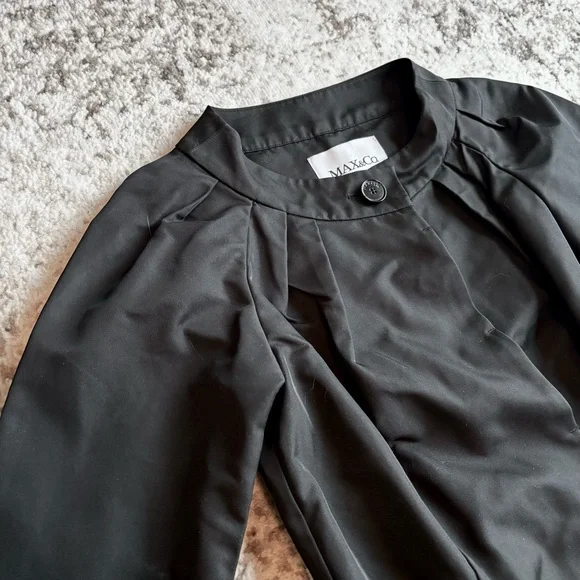 MAX & Co Black Trench Coat with Pleated Collar - Picture 4 of 7